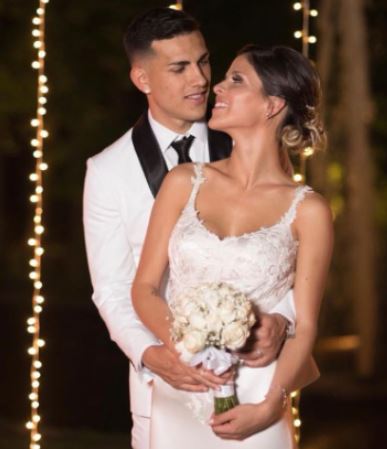 Camila Galante with her husband Leandro Paredes on their wedding day